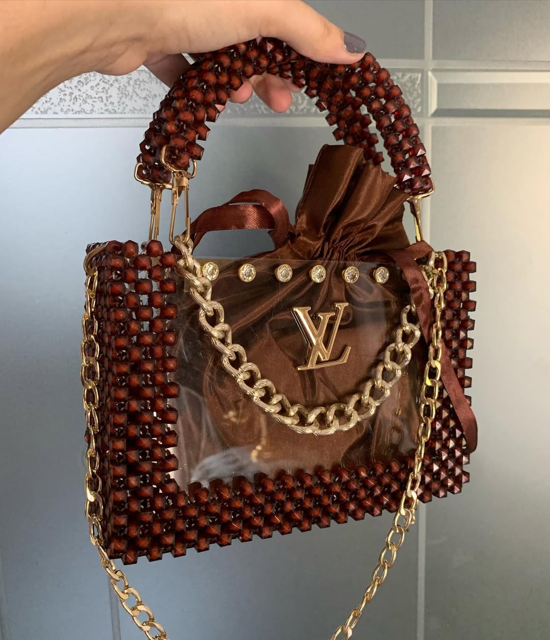 Ladies Bags, white stylish Ladies Purse with golden chain